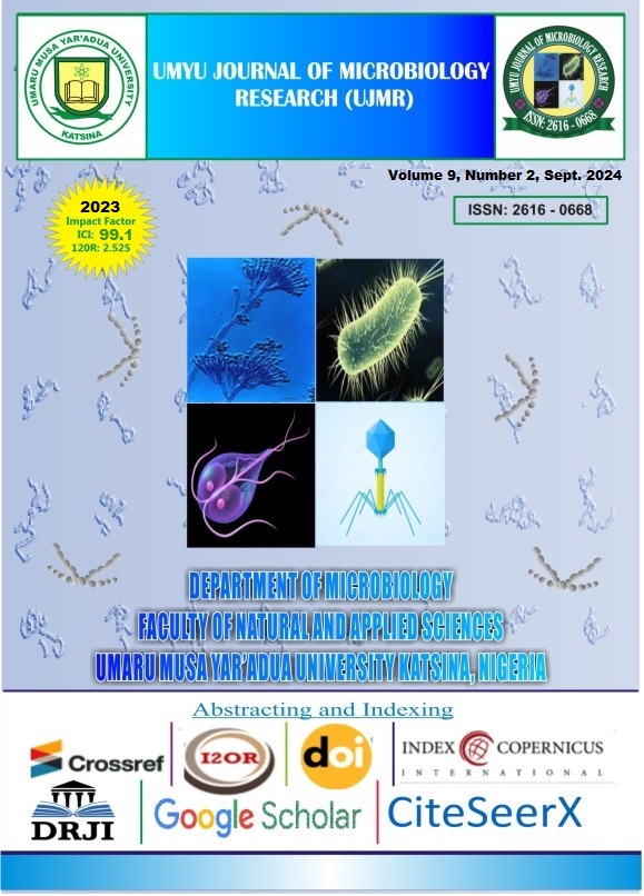 					View Vol. 9 No. 2 (2024): UMYU Journal of Microbiology Research (UJMR), Volume 9, Number 2, December 2024
				