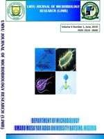 					View Vol. 4 No. 1 (2019): UMYU Journal of Microbiology Research (UJMR), Volume 4, Number 1, June 2019
				